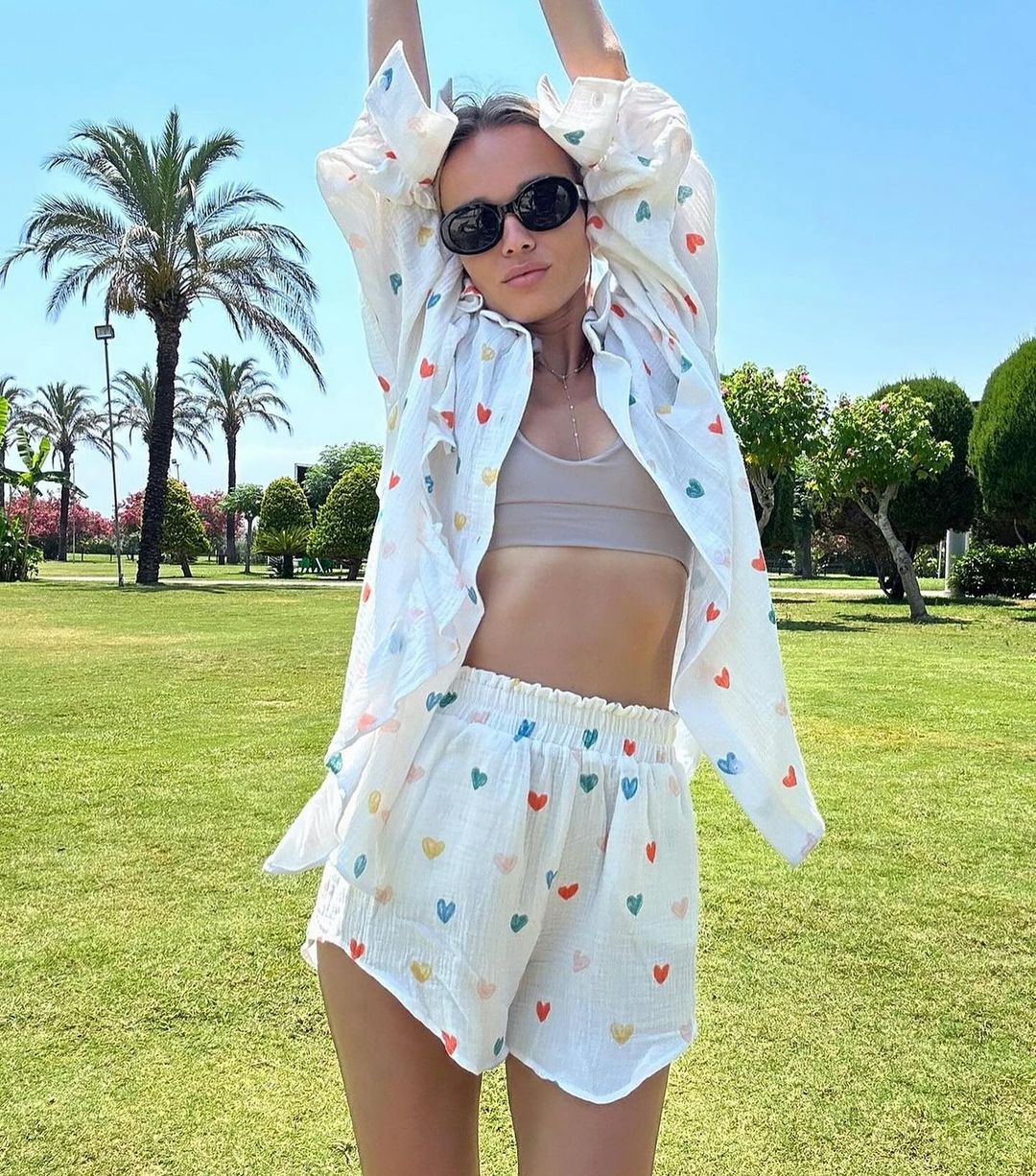 Francesca Set Hartprint Katoenen Overhemd en Shorts Set Chic