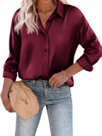 Satijnen Blouse Met Knoopsluiting En Lange Mouwen Elegante