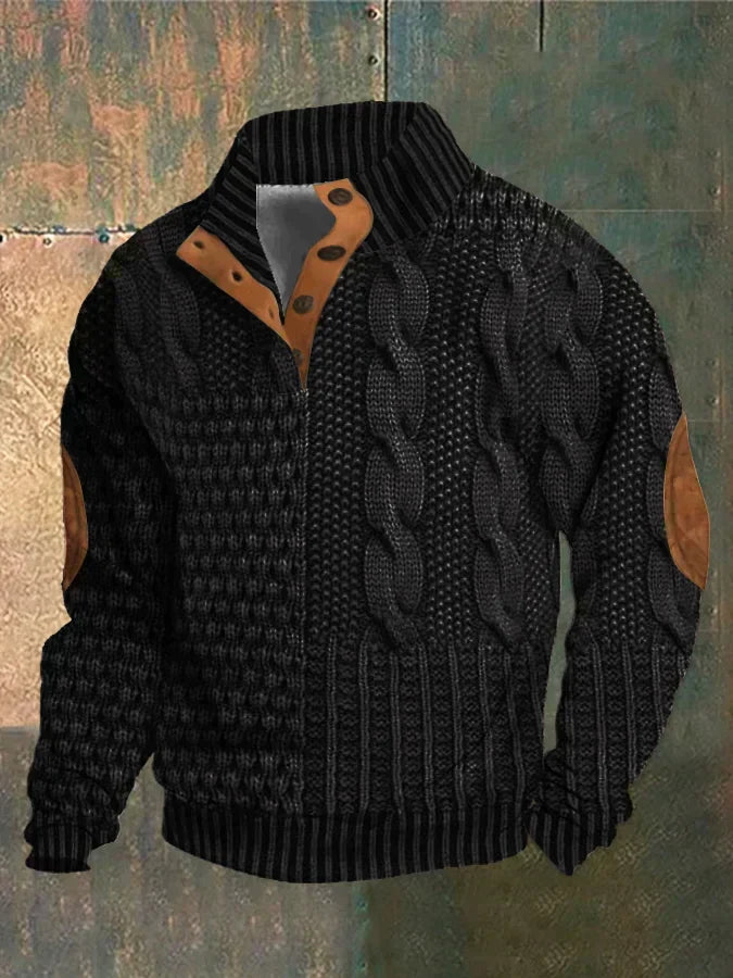 Sweatshirt Heren Patchwork Met Zachte Elleboogpatches