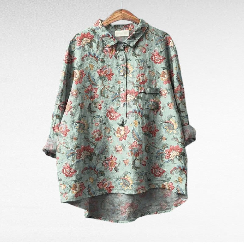 Bloemenblouse Romantische Pasvorm Met Bloemenprint Zacht