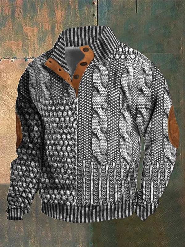 Sweatshirt Heren Patchwork Met Zachte Elleboogpatches