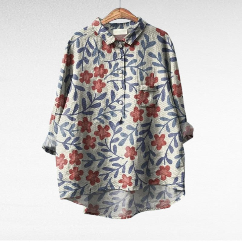Bloemenblouse Romantische Pasvorm Met Bloemenprint Zacht