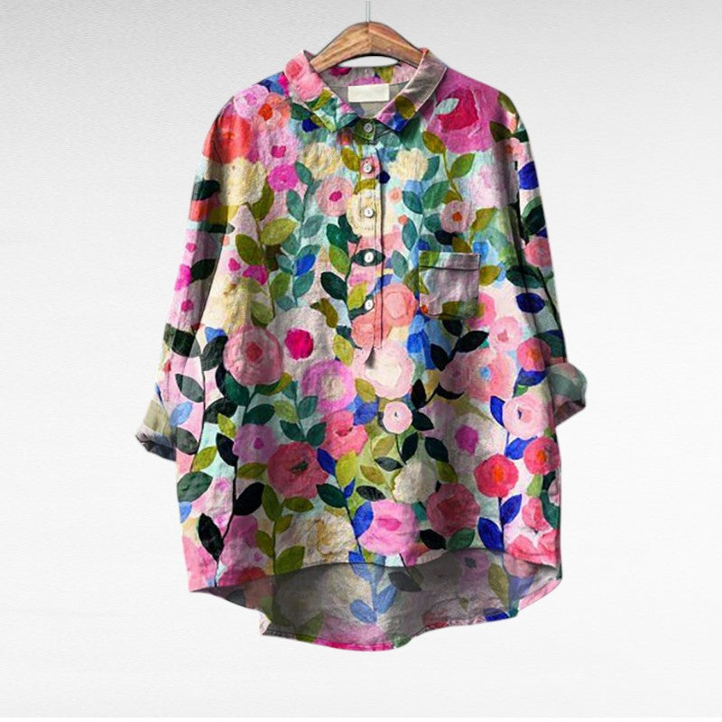 Bloemenblouse Romantische Pasvorm Met Bloemenprint Zacht