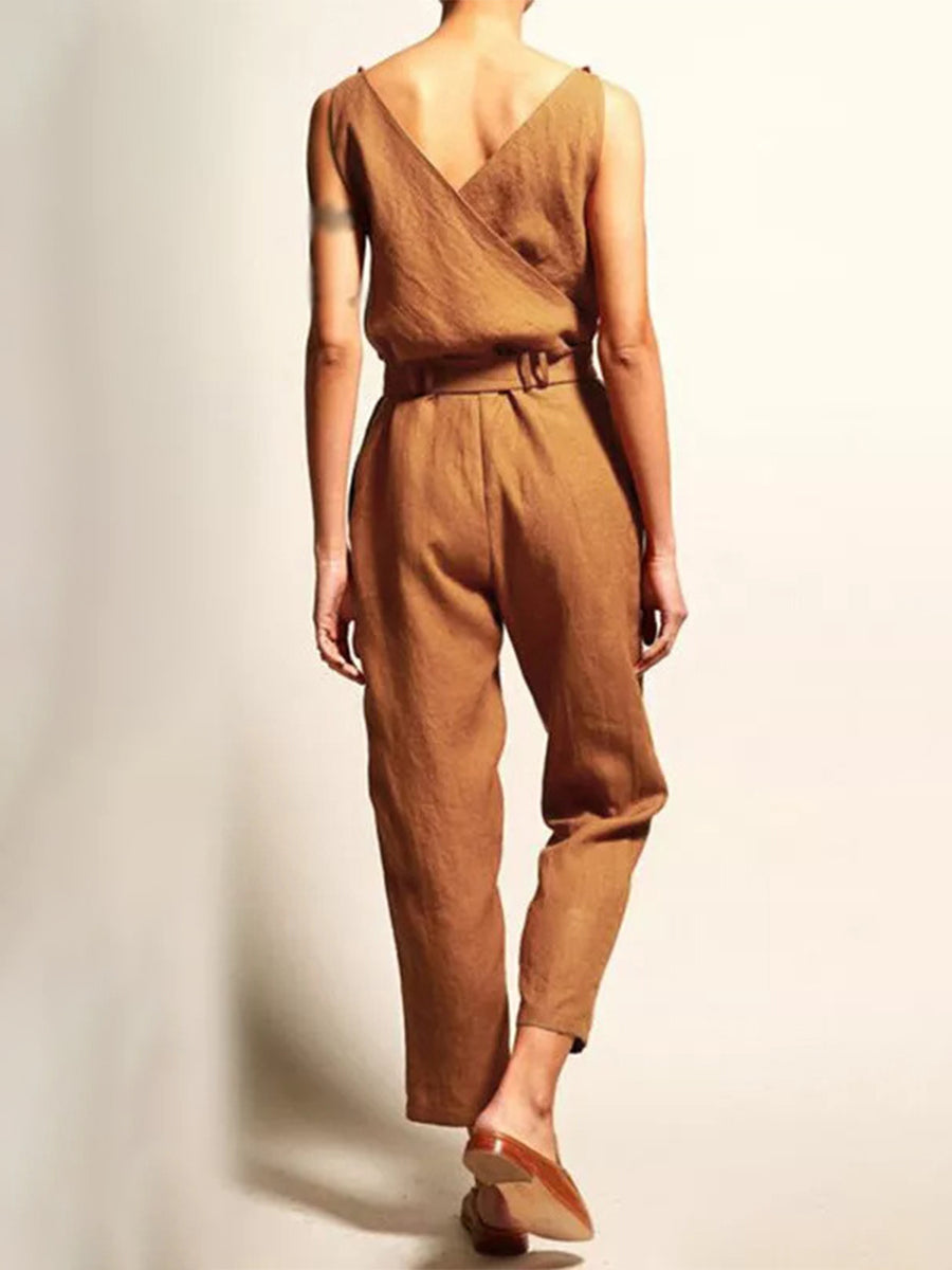 V-hals Casual Jumpsuit Met Ceintuur