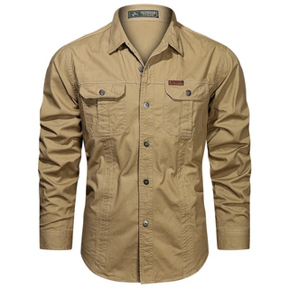 Heren Utility Shirt Met Borstzakken Lange Mouwen En Knoopsluiting Voor Comfortabele Stijl En Functionaliteit
