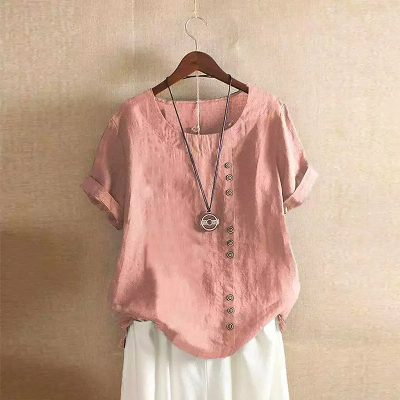 Verana – Elegante Katoenen Blouse met Korte Mouwen en Knoopdetails