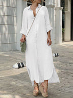 Casual Effen Overhemd Kraag Knopen Jurk
