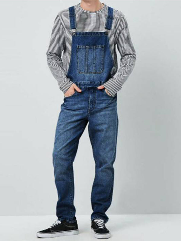 Heren Slim Fit Bretels Gewassen Denim Overalls