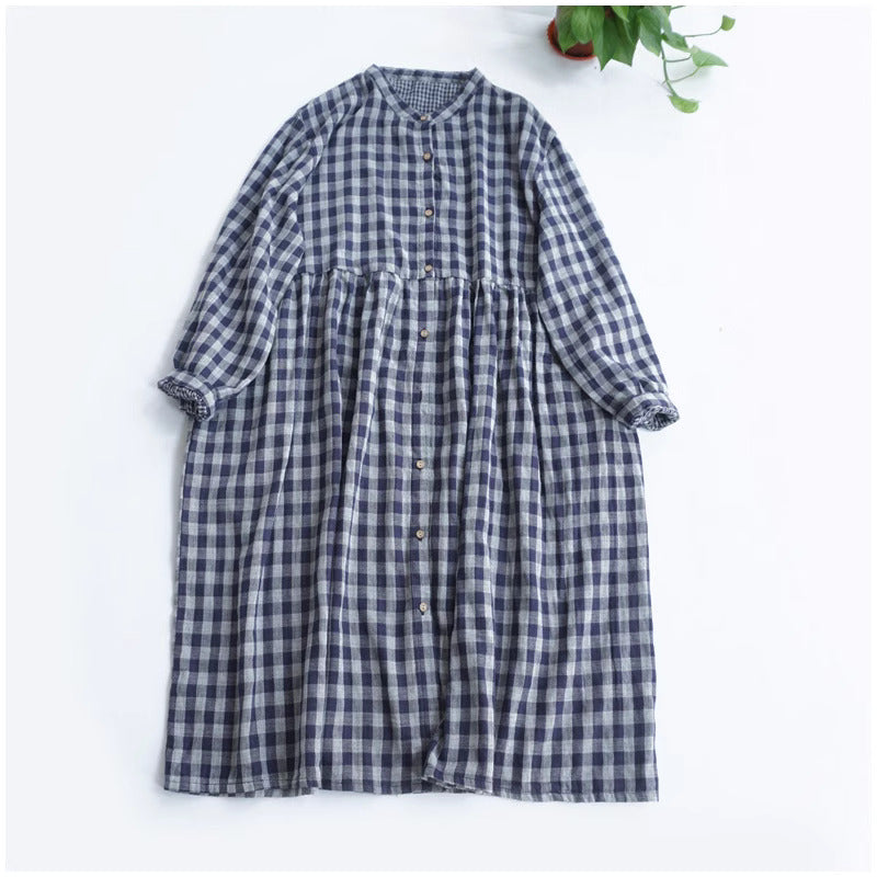 Turtleneck Geruite Katoenen Midi Jurk