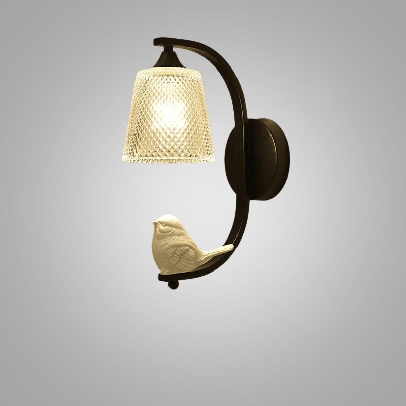 BirdLuxe - Elegante Wandlamp met Vogelontwerp – Hout en Glas voor Slaapkamer