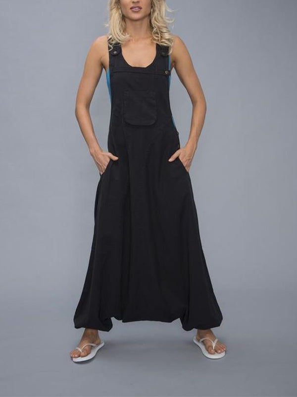 Dames U-hals Mouwloze Harem Wijde Pijpen Jumpsuit