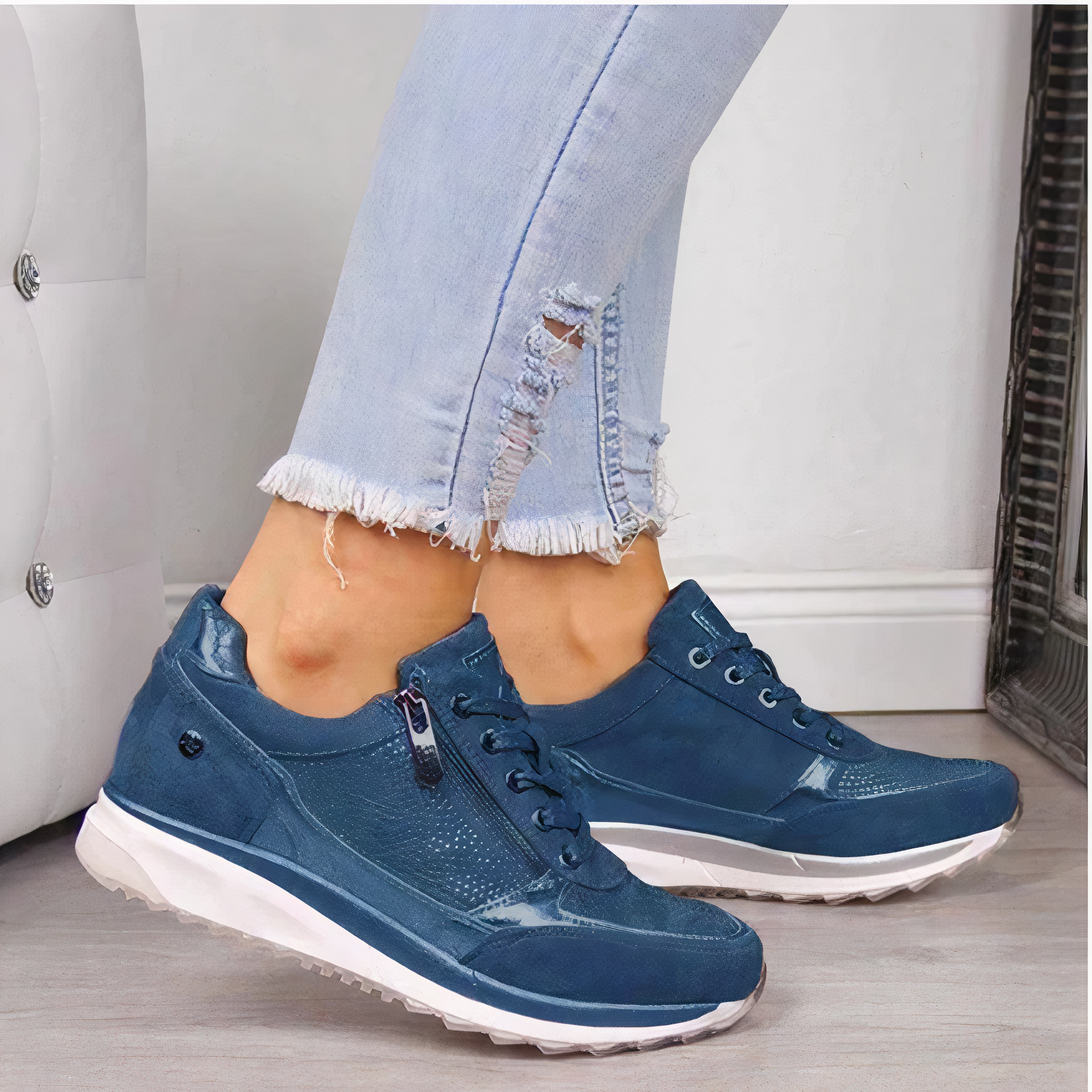 Comfortabele Dames Sneakers Met Veters En Rits