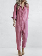 Knopen Casual Revers Zak Lange Mouwen Jumpsuit