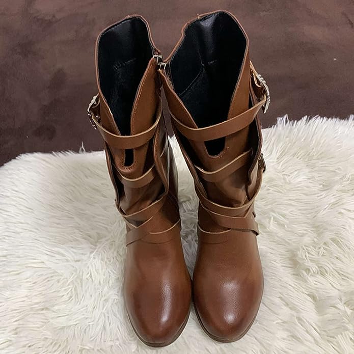 Leren Enkellaarsjes PU Leer Retrolook Bruine Cowboy Stijl