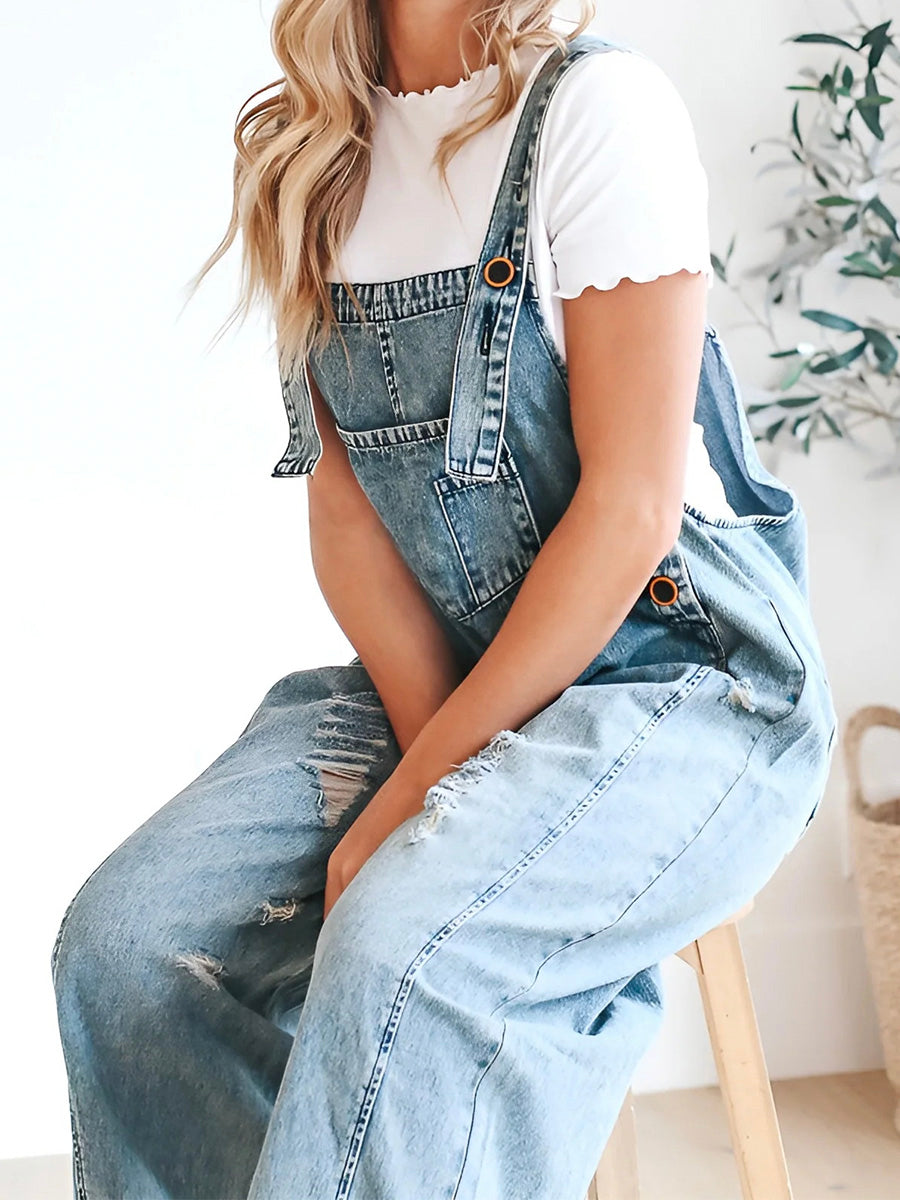 Losse Pas Versleten Denim Overalls