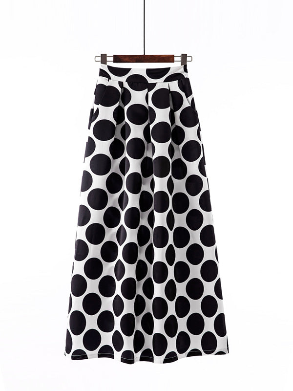 Elegante Franse Stijl Retro Hoge Taille Polka Dot Maxi Rok