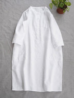 Middellange Mouwen Losse Linnen Shirt Jurken