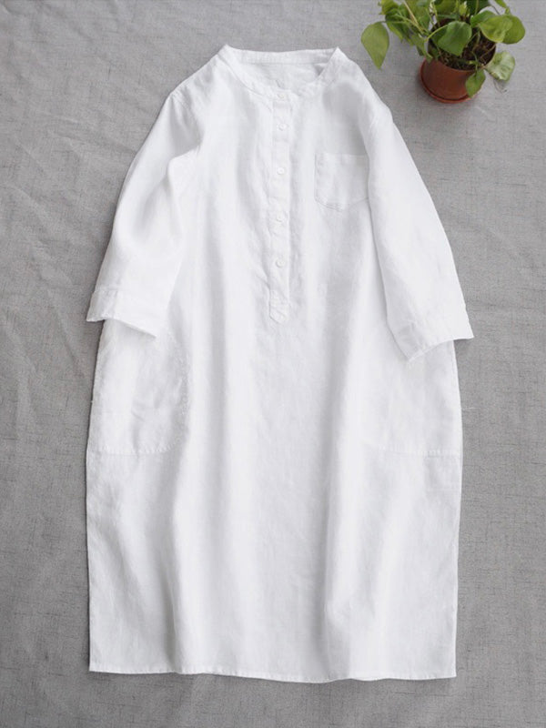 Middellange Mouwen Losse Linnen Shirt Jurken