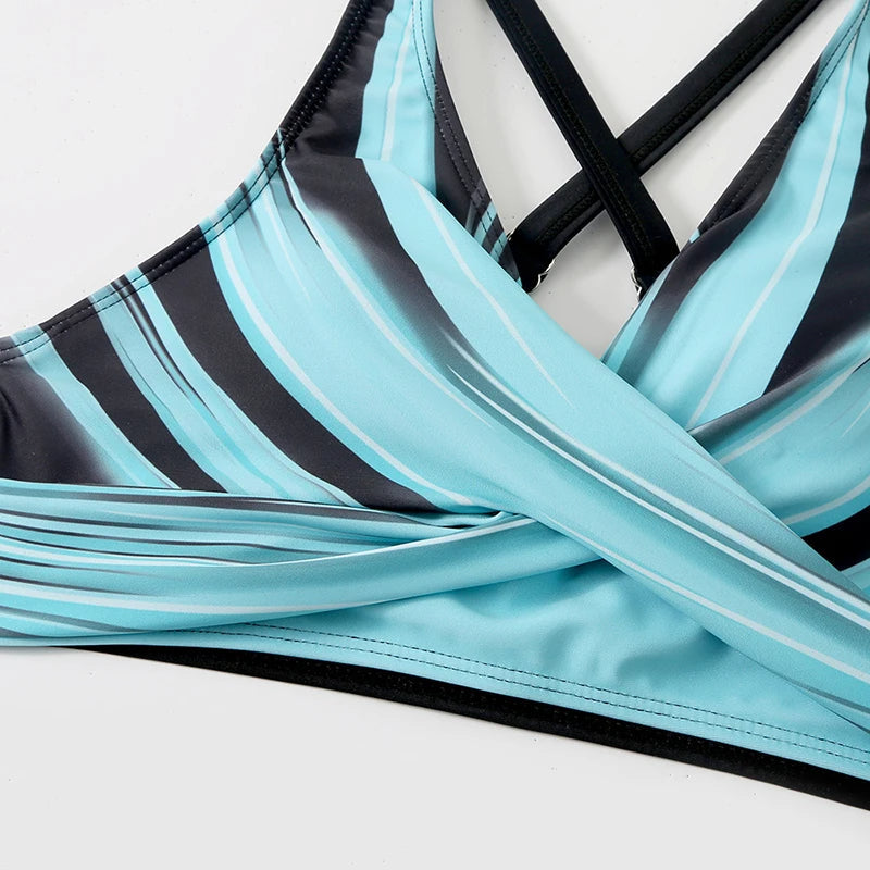 Hoge Taille Bikini Set Dames met Modieuze Print en Draadloos Design voor Comfort en Stijl tijdens Zomeractiviteiten