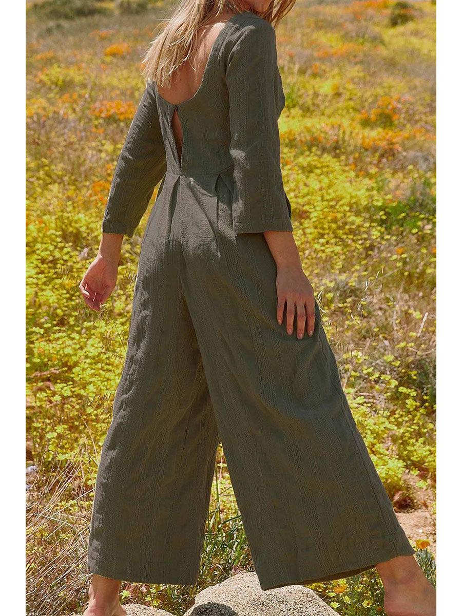 Dames U-Hals Achter Lange Mouw Jumpsuit