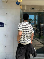 Risacca Ripple Patroon Gebreide T-Shirt voor Dames en Heren