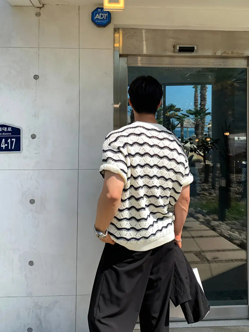 Risacca Ripple Patroon Gebreide T-Shirt voor Dames en Heren