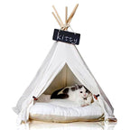 Witte canvas kattentipi met zacht kattenbedkussen