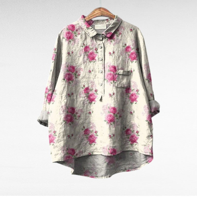 Bloemenblouse Romantische Pasvorm Met Bloemenprint Zacht