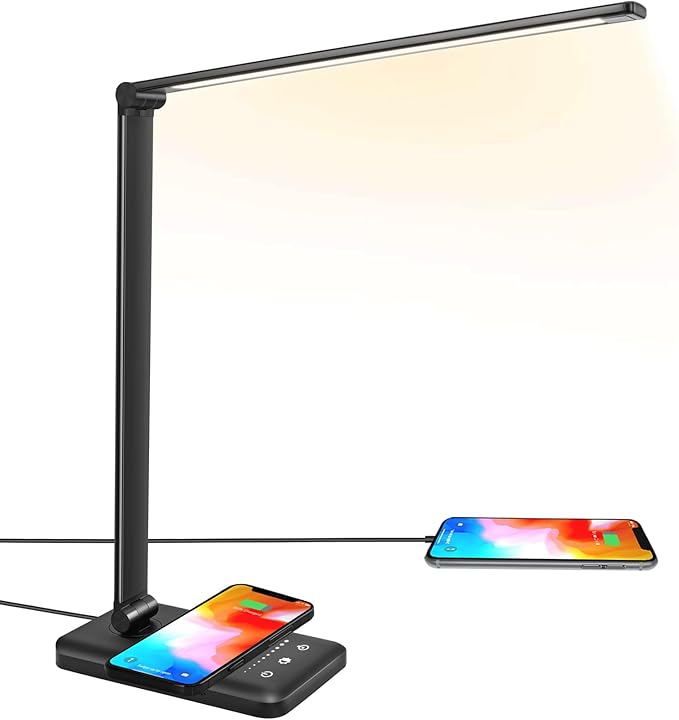 LED Bureaulamp met Draadloze Oplader & Touchbediening – Zwart, Dimbaar en Verstelbaar