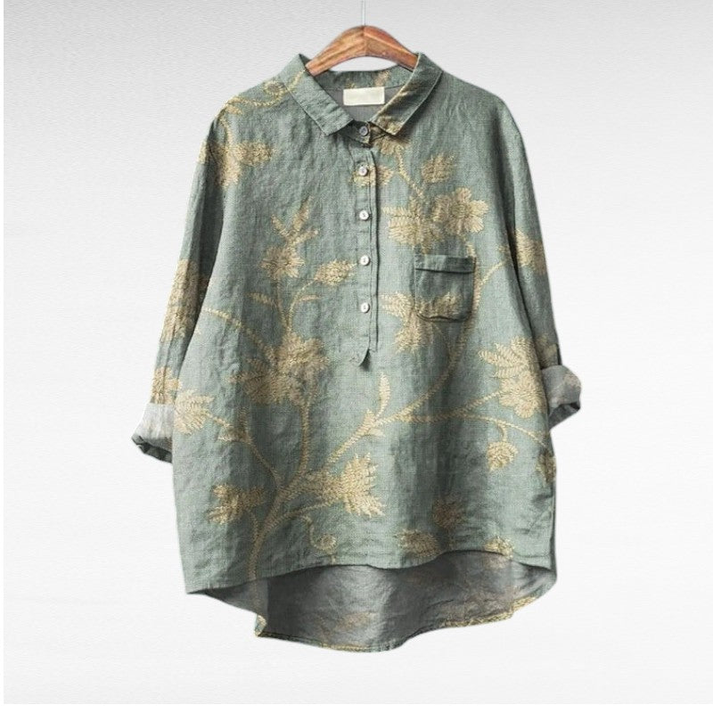 Bloemenblouse Romantische Pasvorm Met Bloemenprint Zacht
