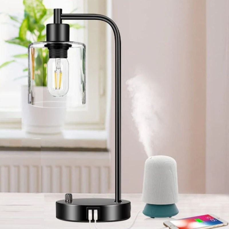 IndustriGlow - Industriële Tafellamp met USB-poorten en Dimbare Verlichting