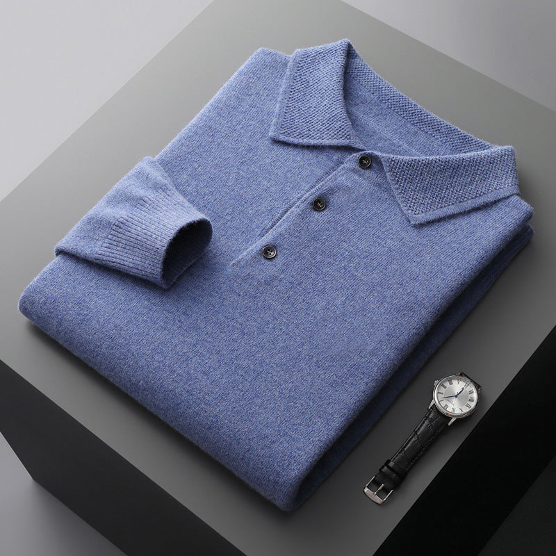 Cashmere/Merino Wol Lange Mouwen Polo Shirt