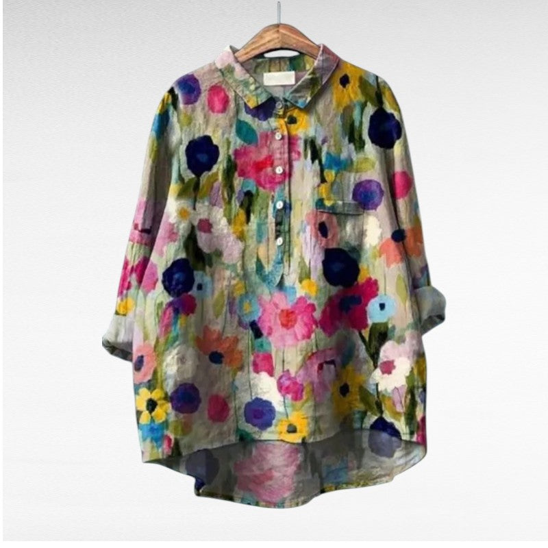 Bloemenblouse Romantische Pasvorm Met Bloemenprint Zacht