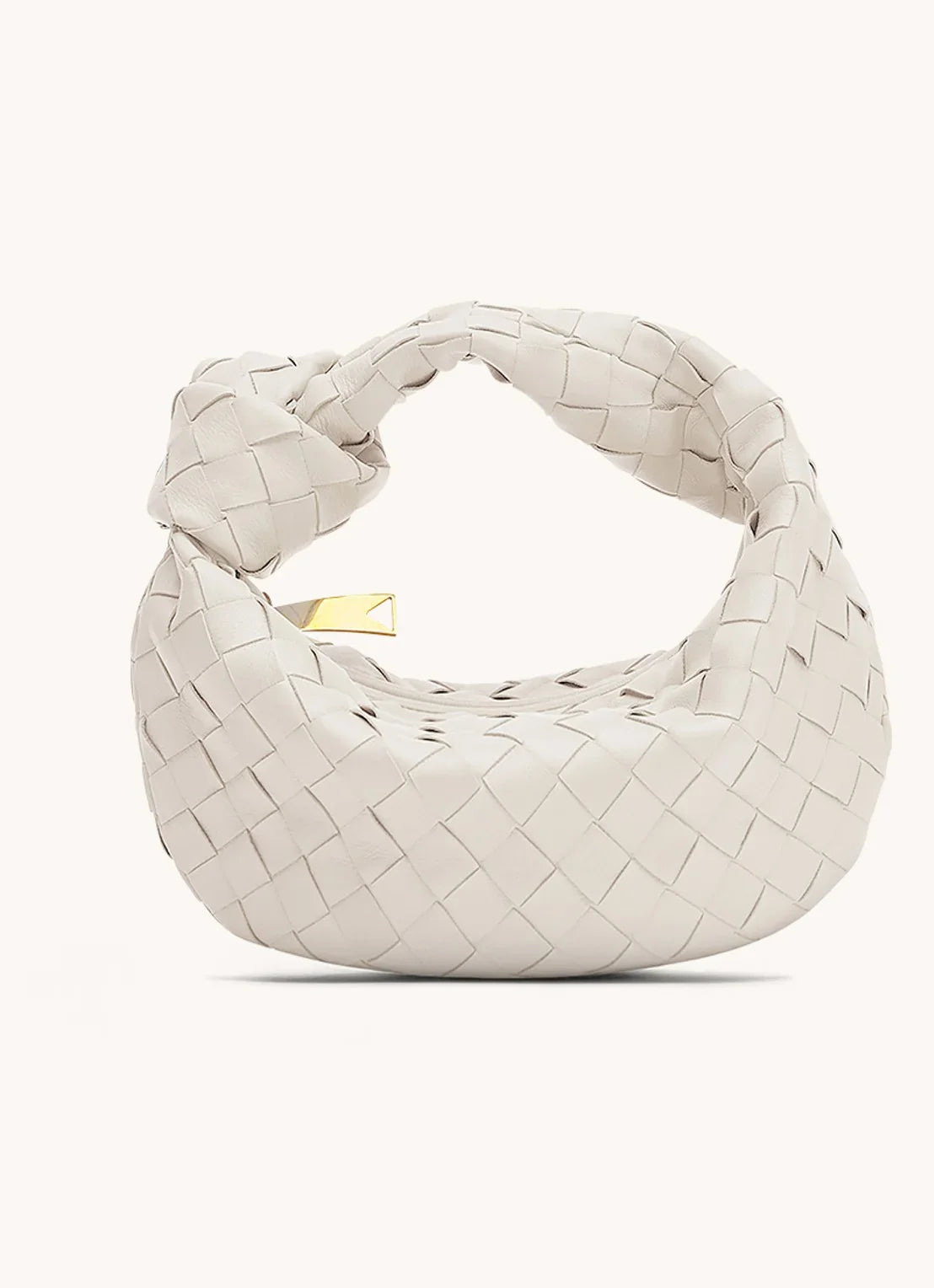 Dames Handtas - Echt Leer - Gevlochten Design - Luxe Halvemaan Vorm - Knopenhandvat