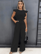 Jumpsuit met Vlindermouwen en Brede Pijpen – Elegant & Veelzijdig