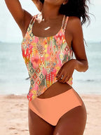 Tankini Set Dames met Verstelbare Bandjes en Elegant Patroon voor Comfortabel Zwemmen en Zonnebaden