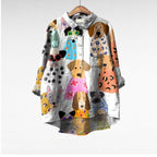 Damesblouse Met Hondenprint Kleurrijk Comfortabel Stofblend