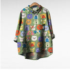 Damesblouse Met Hondenprint Kleurrijk Comfortabel Stofblend