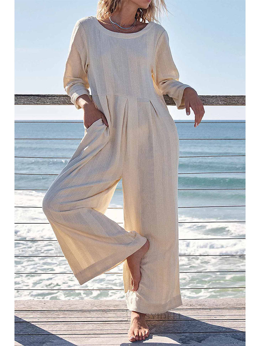 Dames U-Hals Achter Lange Mouw Jumpsuit
