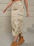 Dames Trekkoord Rok Zijkant Casual Denim Cargo Rok