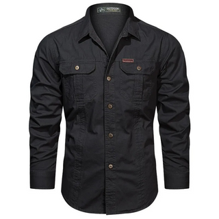 Heren Utility Shirt Met Borstzakken Lange Mouwen En Knoopsluiting Voor Comfortabele Stijl En Functionaliteit