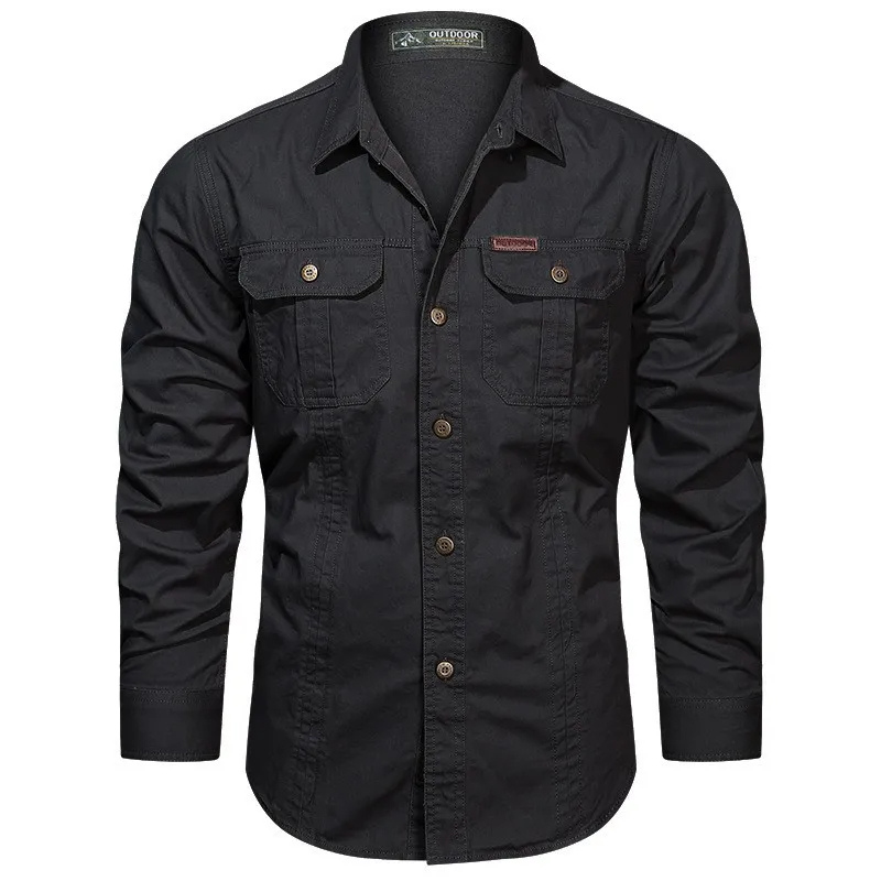 Heren Utility Shirt Met Borstzakken Lange Mouwen En Knoopsluiting Voor Comfortabele Stijl En Functionaliteit