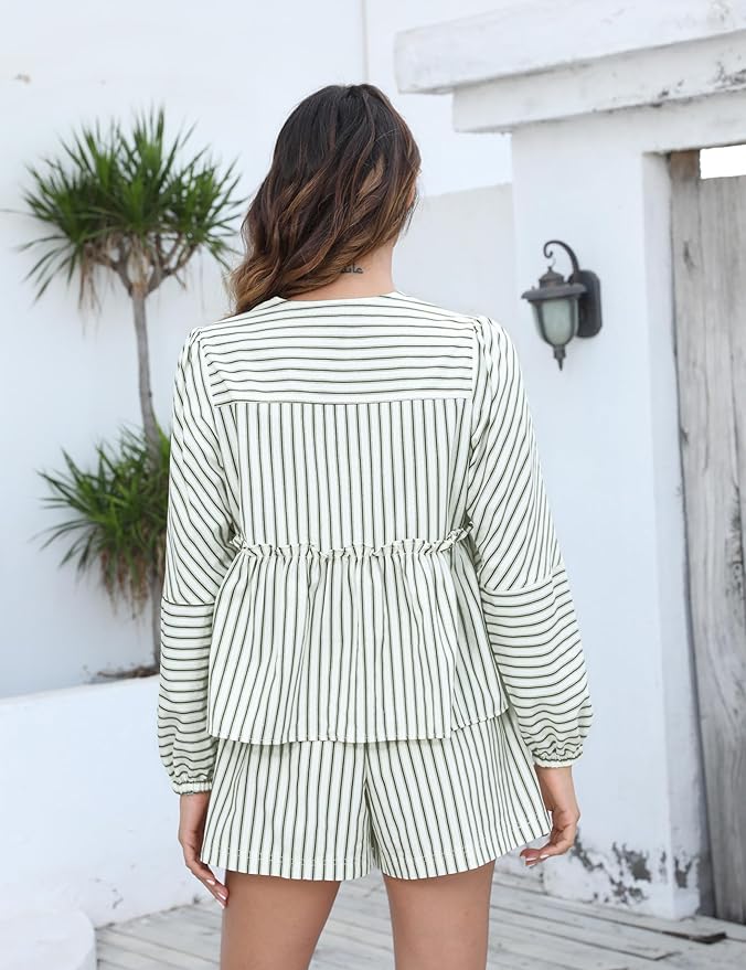 Dames Set Top en Shorts - Losse Pasvorm - Hoge Taille - Gestreept - Boho Stijl