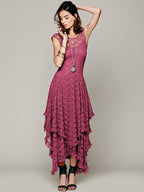 Franse Romantische Ongelijke Zoom Kant Maxi Jurk