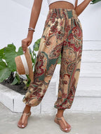 Dames Harem Broeken Bohemian Olifantenprint Loose Fit Elastische Taille Ademend Katoen