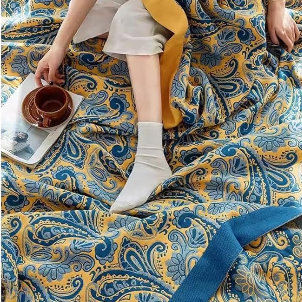 Azure Gouden Retro Katoenen Deken