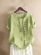 Verana – Elegante Katoenen Blouse met Korte Mouwen en Knoopdetails