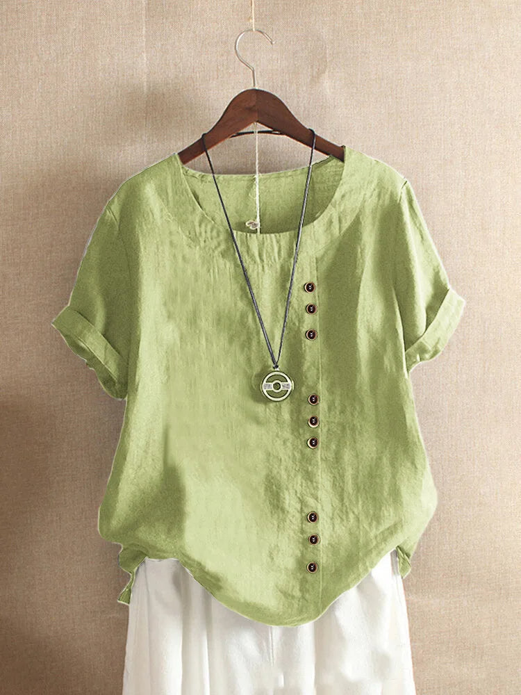 Verana – Elegante Katoenen Blouse met Korte Mouwen en Knoopdetails