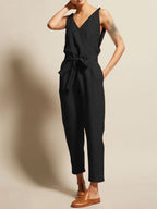 V-hals Casual Jumpsuit Met Ceintuur