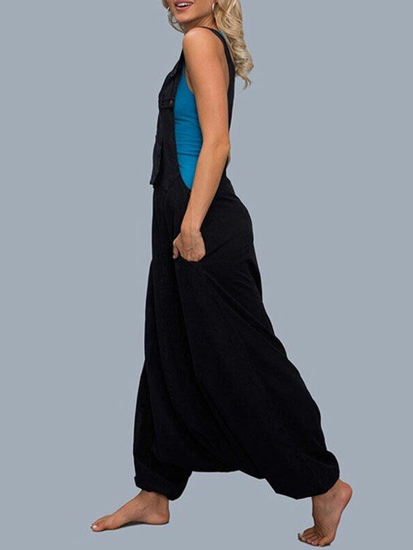 Dames U-hals Mouwloze Harem Wijde Pijpen Jumpsuit